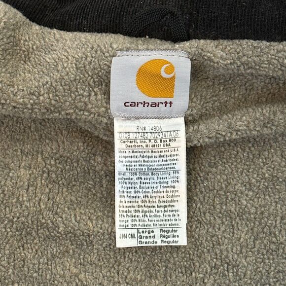 VTG Carhartt Fleece Lined Duck Jacket Distressed J164 CML Camel/Tan Size Large - Picture 5 of 11